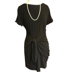 Basic Black Jersey Dress w/ Wraparound Tie Accent, M/L